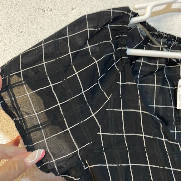 NWT black white check 100% cotton light loose fit cap short sleeve top S XS - Picture 2 of 9